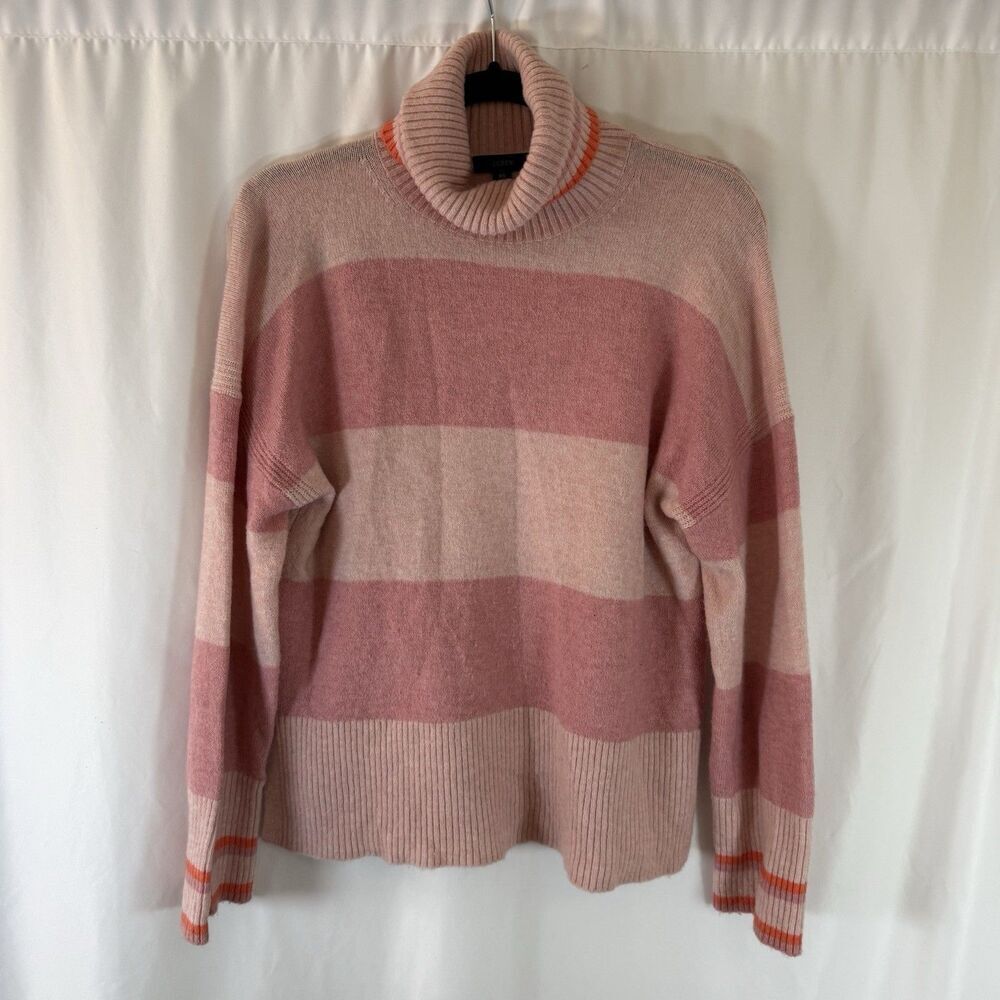 J. Crew Wool Alpaca Blend Sweater Women XS Pink Striped Knit Turtleneck Pullover